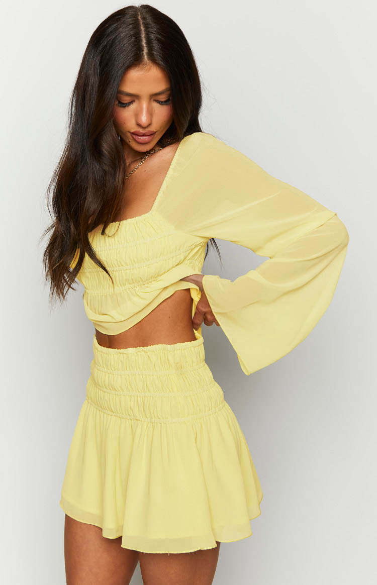 Sean Yellow Chiffon Mini Skirt-Vavasi.All Rights Reserved.
