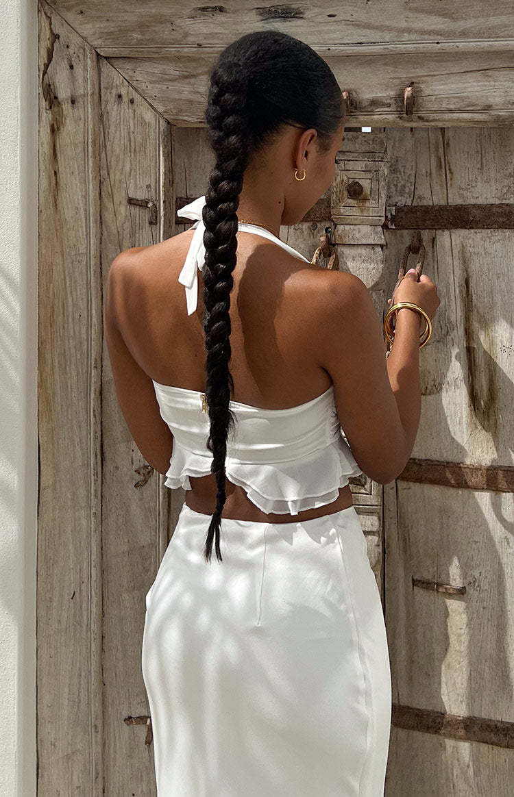 Seas White Chiffon Crop Top-Vavasi.All Rights Reserved.