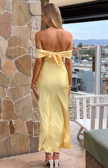 Seraphina Yellow Off The Shoulder Maxi Dress-Vavasi.All Rights Reserved.