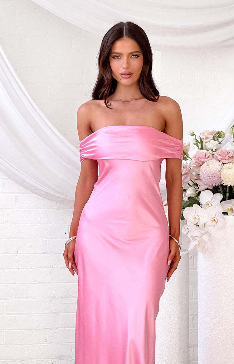Seraphina Pink Off The Shoulder Maxi Dress-Vavasi.All Rights Reserved.