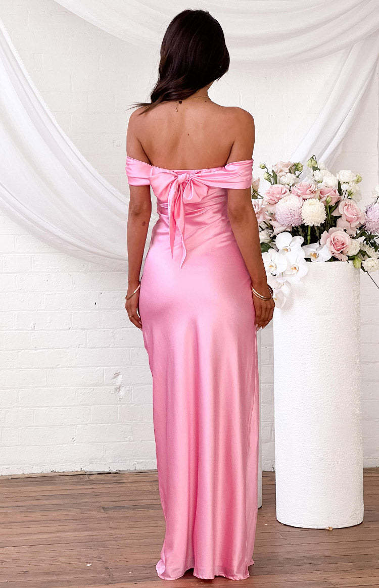 Seraphina Pink Off The Shoulder Maxi Dress-Vavasi.All Rights Reserved.