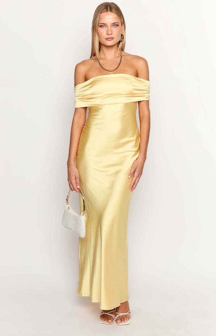 Seraphina Yellow Off The Shoulder Maxi Dress-Vavasi.All Rights Reserved.