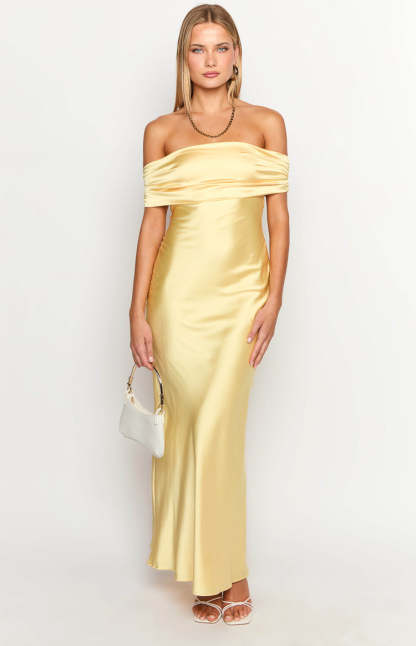 Seraphina Yellow Off The Shoulder Maxi Dress-Vavasi.All Rights Reserved.