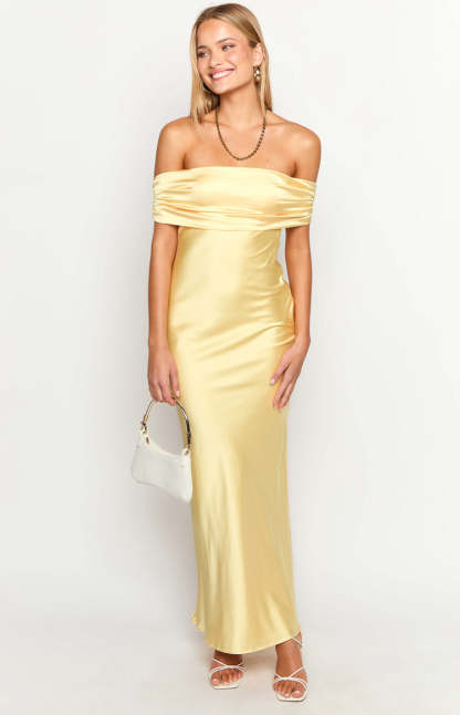 Seraphina Yellow Off The Shoulder Maxi Dress-Vavasi.All Rights Reserved.