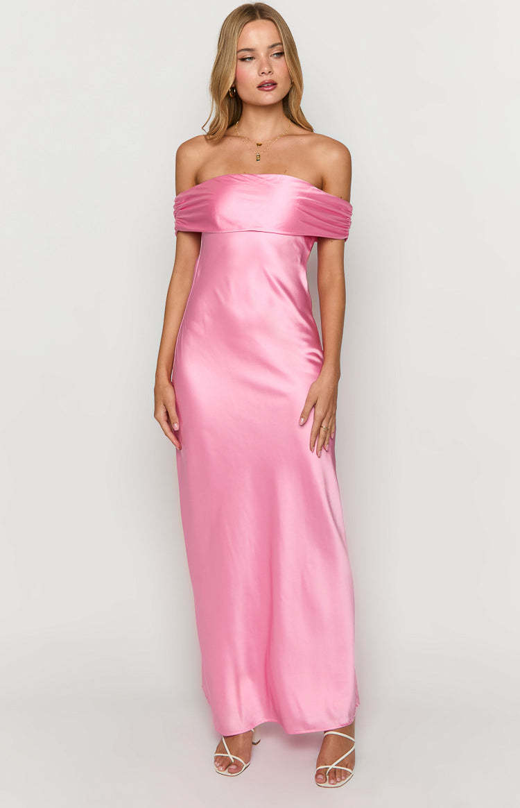 Seraphina Pink Off The Shoulder Maxi Dress-Vavasi.All Rights Reserved.