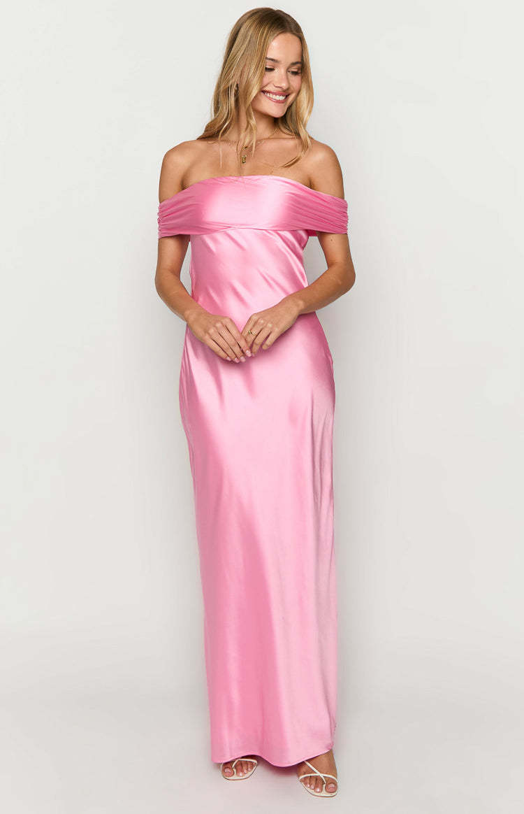 Seraphina Pink Off The Shoulder Maxi Dress-Vavasi.All Rights Reserved.