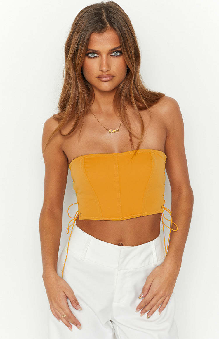 Serendipity Yellow Strapless Corset Top-Vavasi.All Rights Reserved.