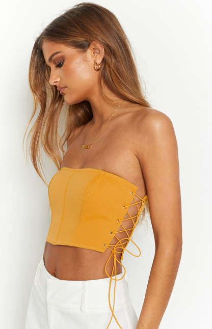 Serendipity Yellow Strapless Corset Top-Vavasi.All Rights Reserved.