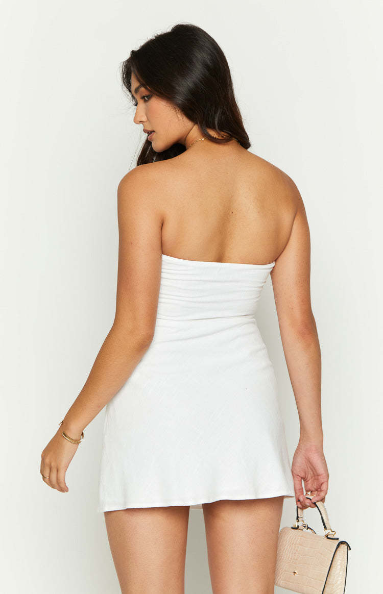 Shannon White Linen Blend Mini Dress-Vavasi.All Rights Reserved.