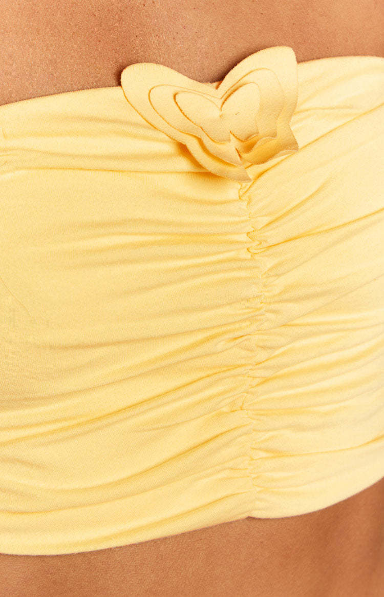 Shar Yellow Butterfly Strapless Top-Vavasi.All Rights Reserved.
