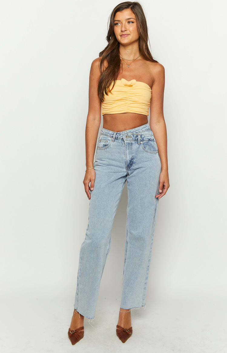Shar Yellow Butterfly Strapless Top-Vavasi.All Rights Reserved.