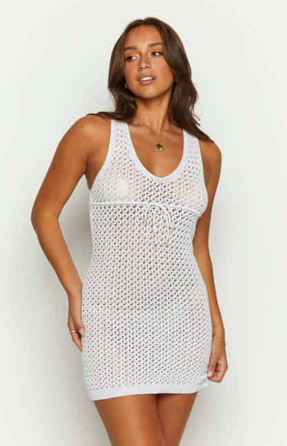 Sharpine White Knit Mini Dress-Vavasi.All Rights Reserved.