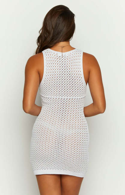 Sharpine White Knit Mini Dress-Vavasi.All Rights Reserved.
