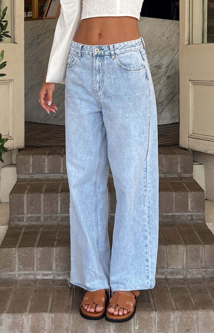 She's Yours Light Wash Denim Wide Leg Boyfriend Jeans-Vavasi.All Rights Reserved.
