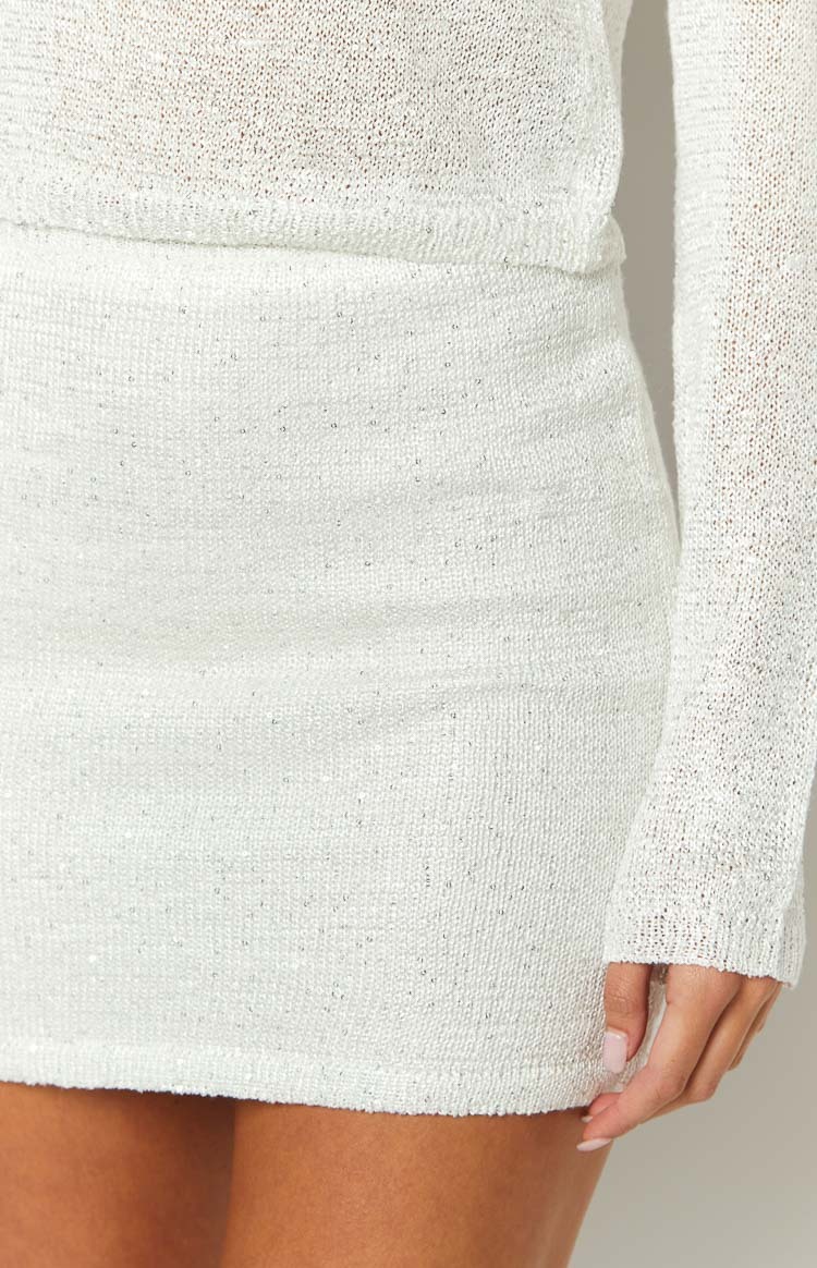 She's Glowing White Sequin Knit Mini Skirt-Vavasi.All Rights Reserved.
