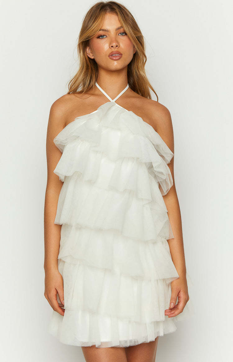 She's Here White Ruffle Mini Dress-Vavasi.All Rights Reserved.