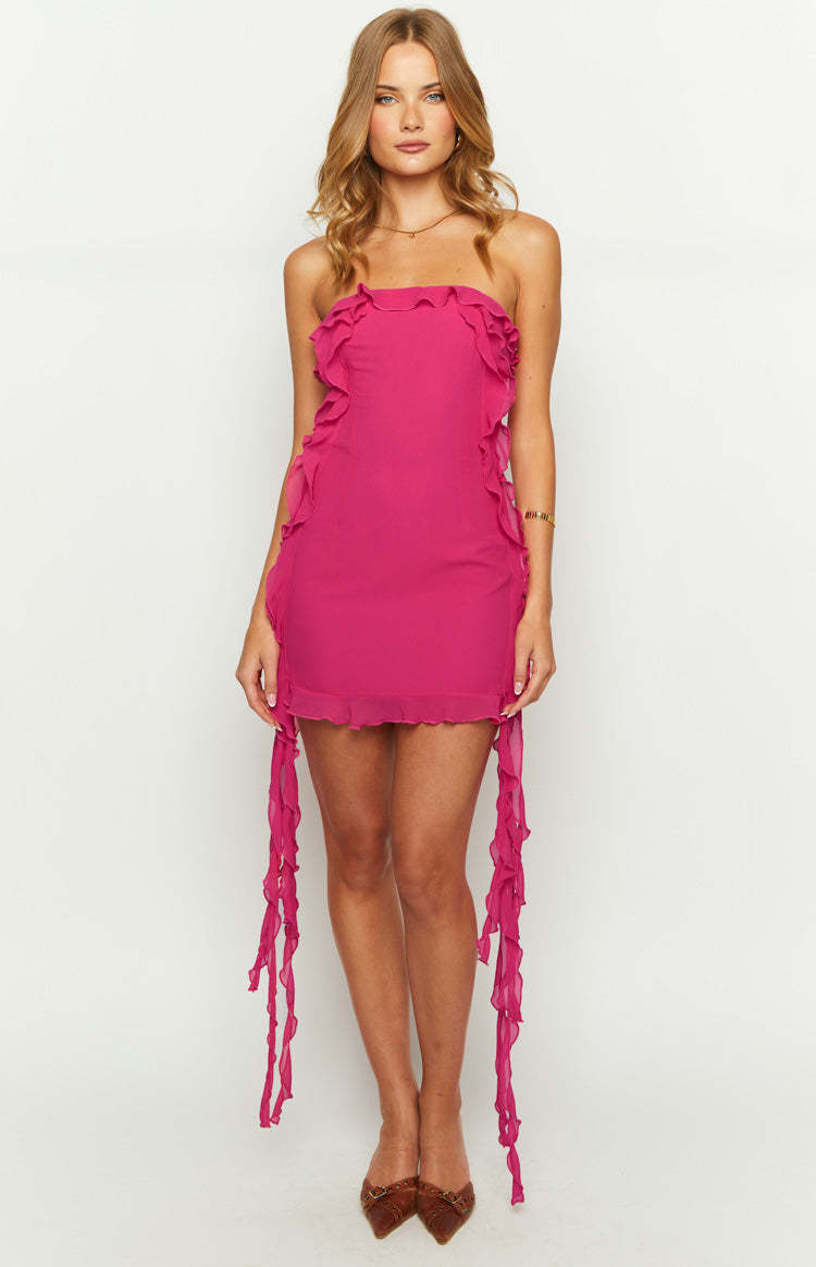 She's The One Fuchsia Tassel Mini Dress-Vavasi.All Rights Reserved.