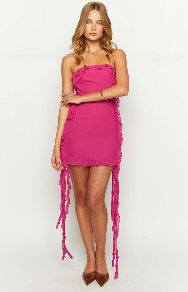 She's The One Fuchsia Tassel Mini Dress-Vavasi.All Rights Reserved.