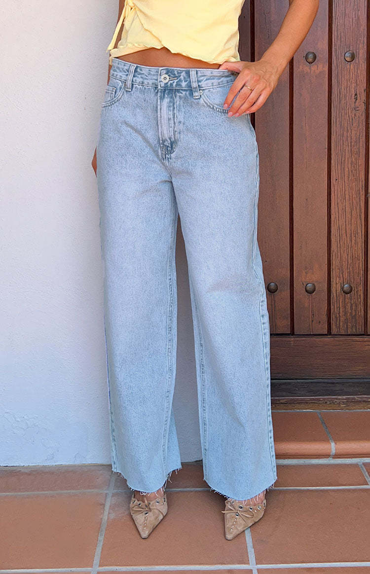 She's Yours Light Wash Denim Wide Leg Boyfriend Jeans-Vavasi.All Rights Reserved.