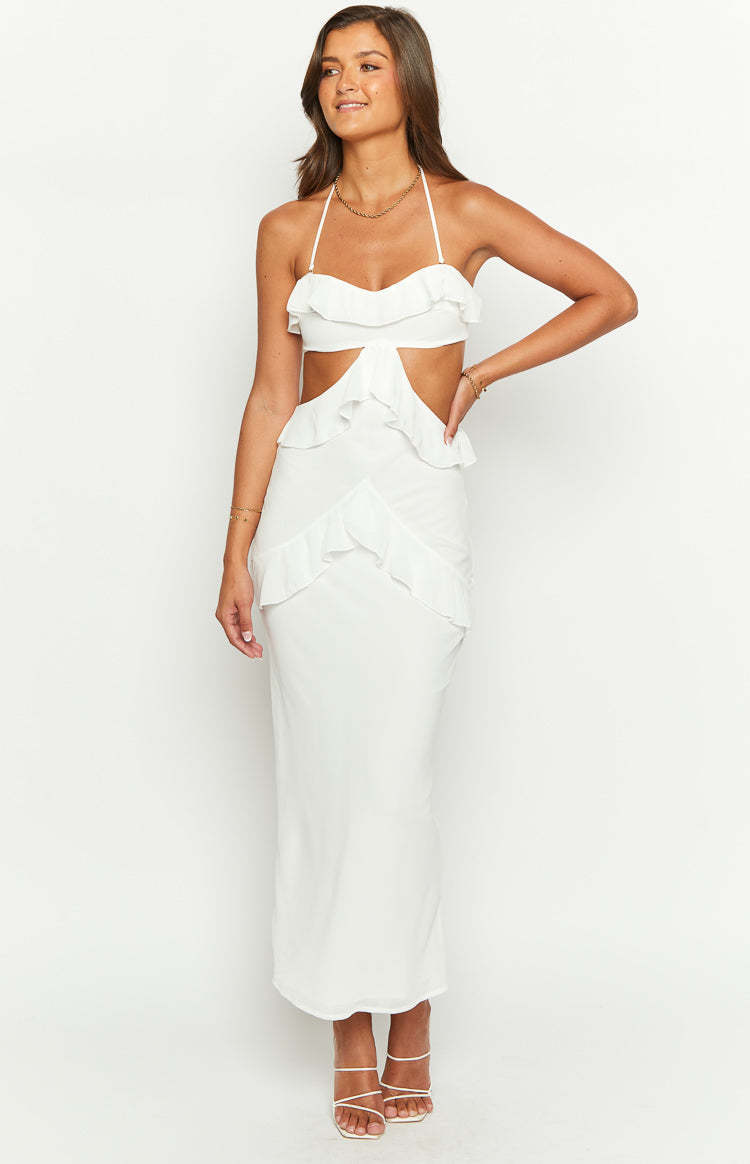 Ryder White Strapless Ruffle Maxi Dress-Vavasi.All Rights Reserved.