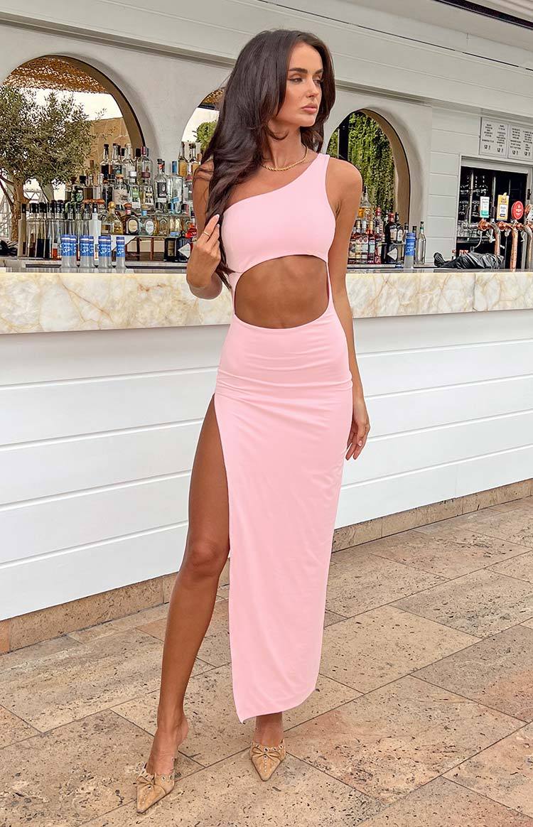 Simone Cut Out One Shoulder Pink Maxi Dress-Vavasi.All Rights Reserved.