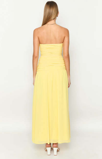 Sinclair Yellow Strapless Maxi Dress-Vavasi.All Rights Reserved.