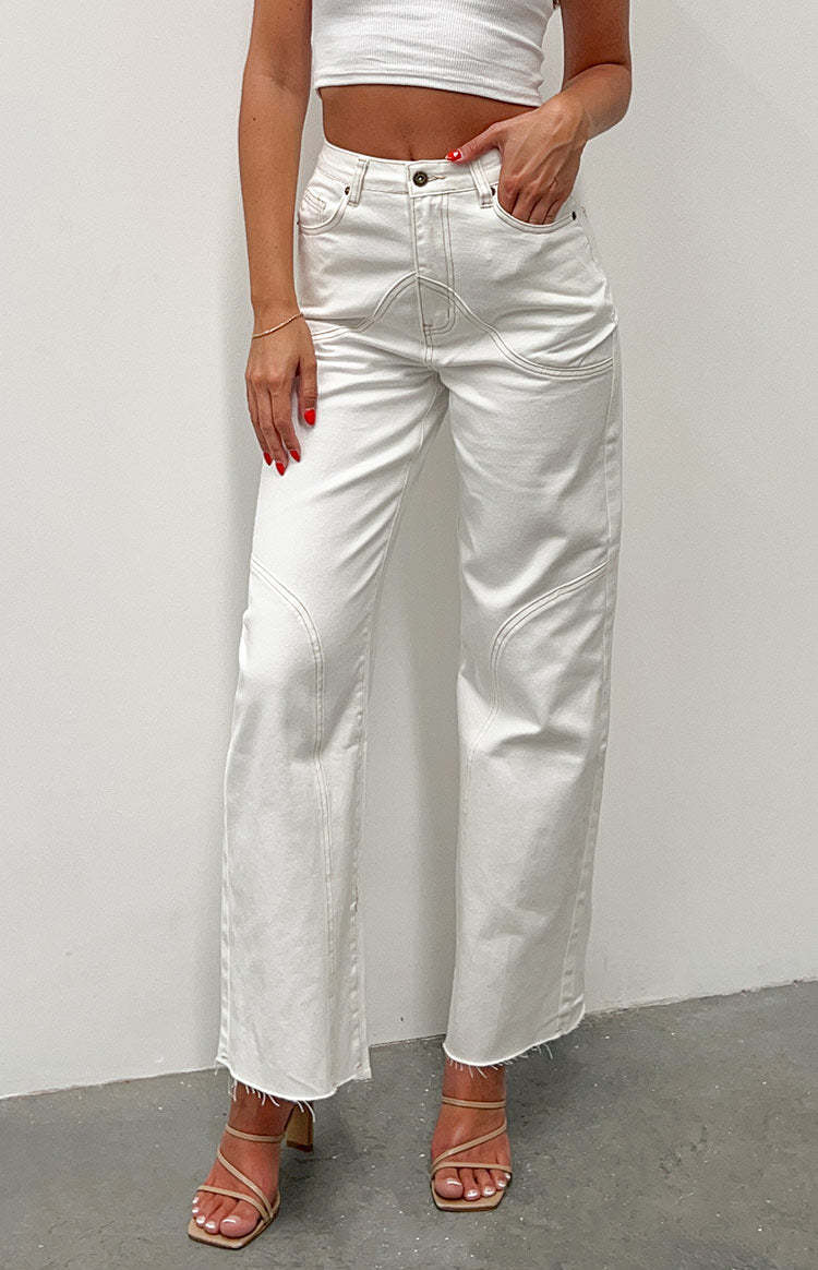 Sindney High Rise Cream Slouch Jeans-Vavasi.All Rights Reserved.