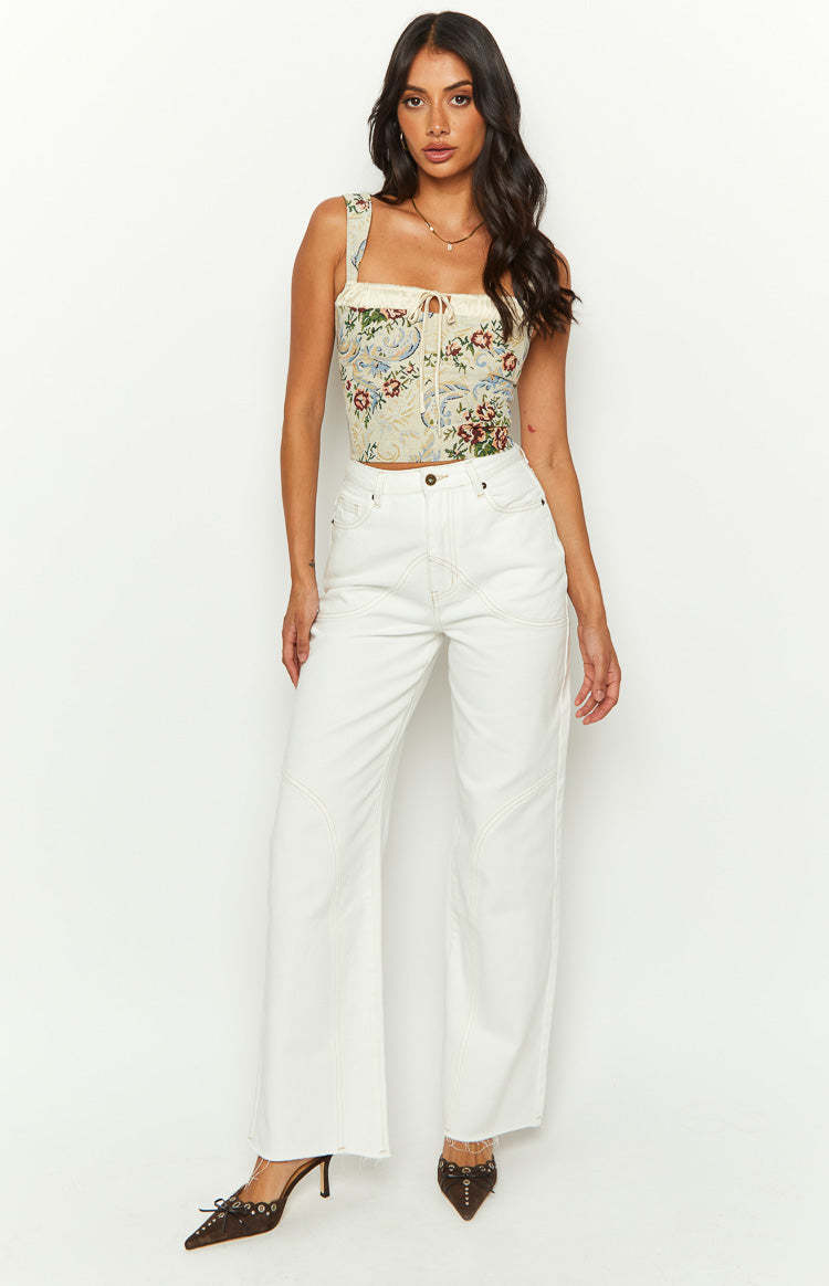 Sindney High Rise Cream Slouch Jeans-Vavasi.All Rights Reserved.
