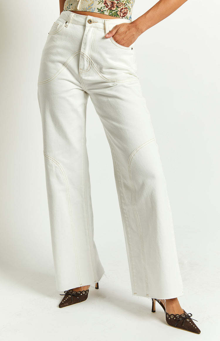 Sindney High Rise Cream Slouch Jeans-Vavasi.All Rights Reserved.