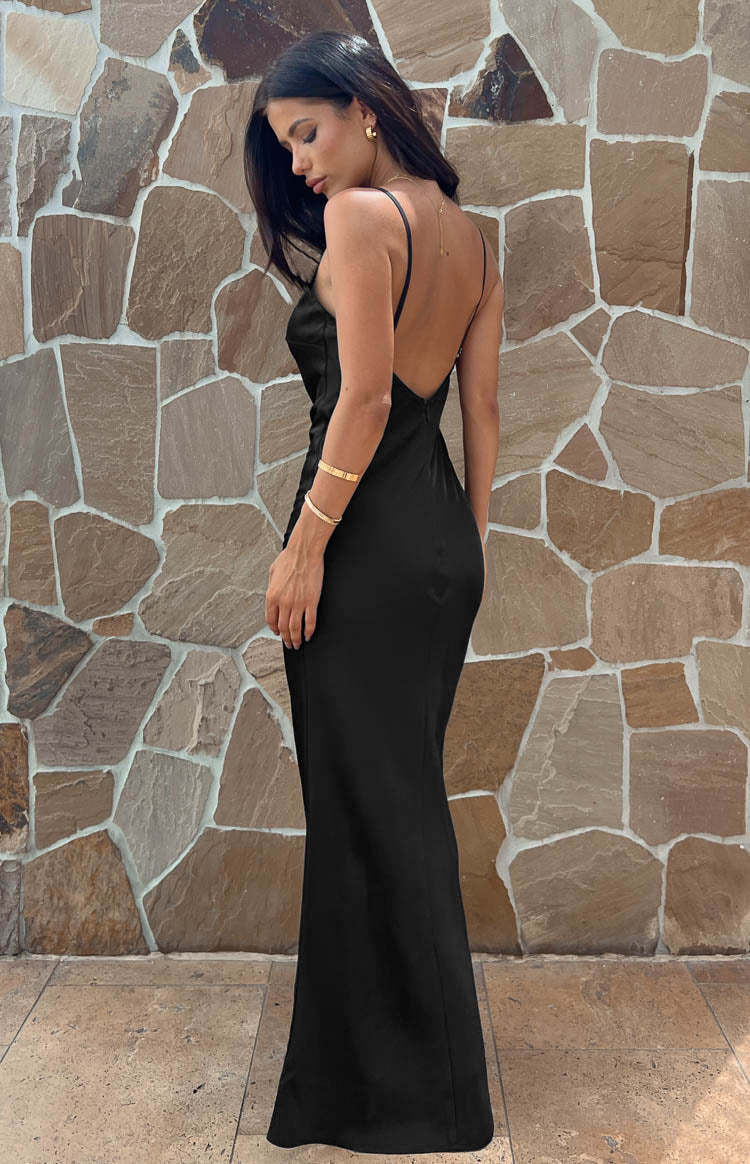 Sloan Black Satin Formal Maxi Dress-Vavasi.All Rights Reserved.