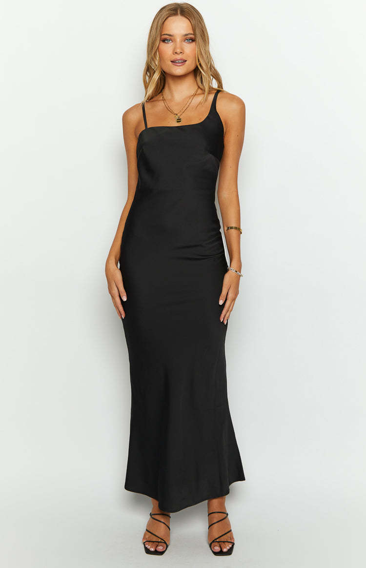 Sloan Black Satin Formal Maxi Dress-Vavasi.All Rights Reserved.