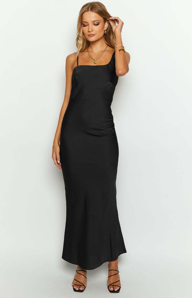 Sloan Black Satin Formal Maxi Dress-Vavasi.All Rights Reserved.