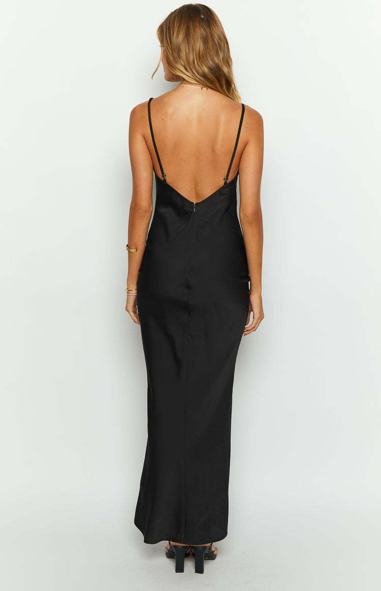 Sloan Black Satin Formal Maxi Dress-Vavasi.All Rights Reserved.
