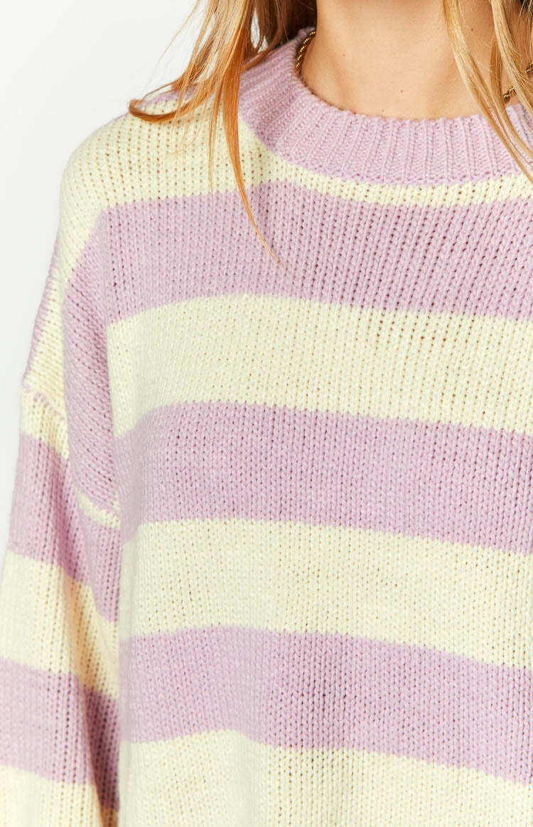 Snuggle Lilac Striped Oversized Striped Sweater-Vavasi.All Rights Reserved.