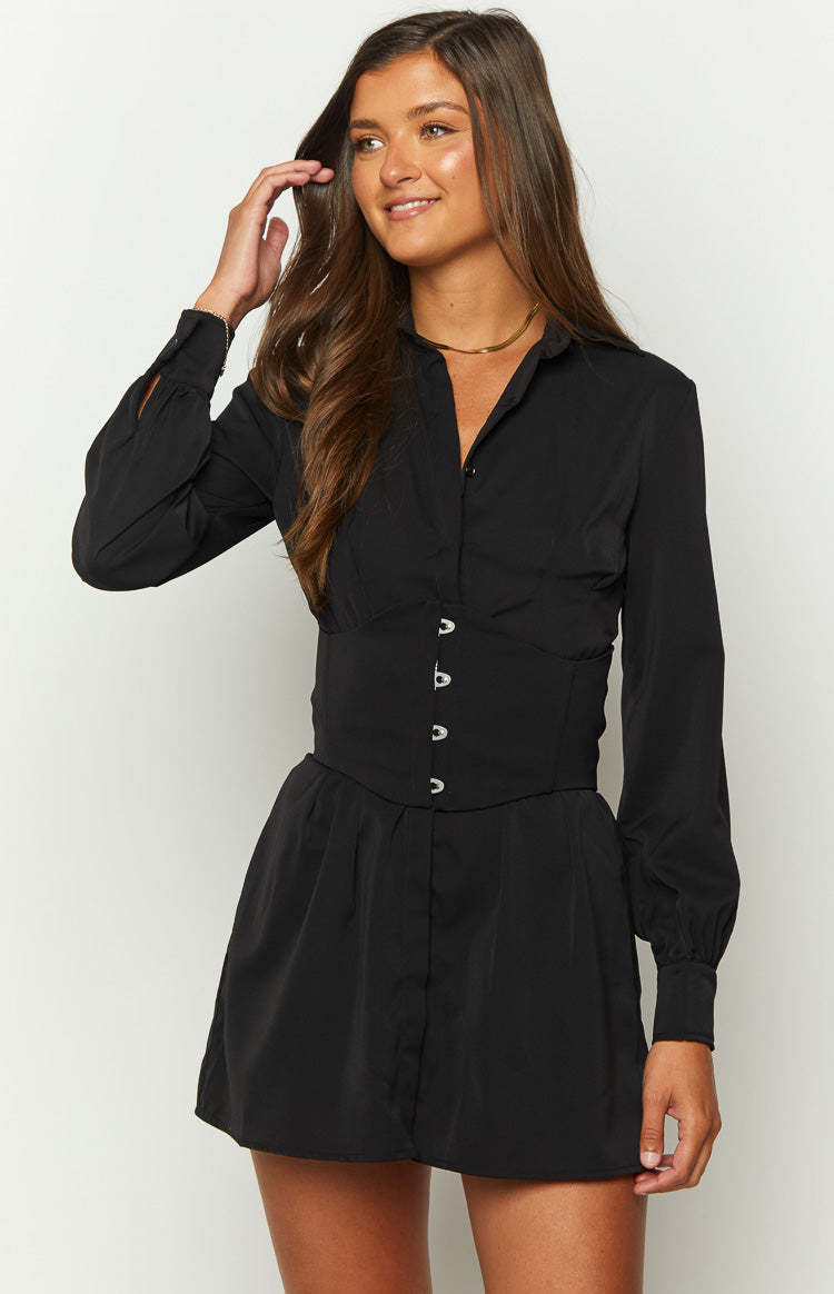 Social Black Mini Shirt Dress-Vavasi.All Rights Reserved.