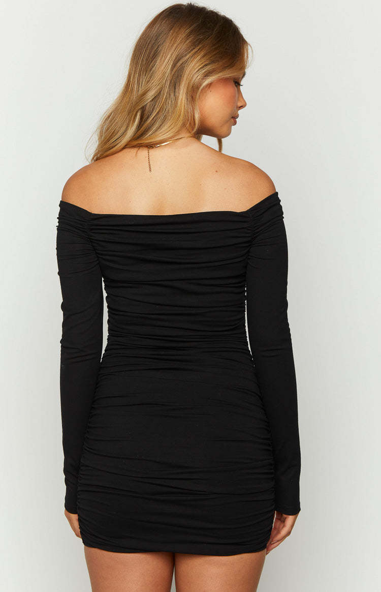 Solene Black Long Sleeve Mini Dress-Vavasi.All Rights Reserved.
