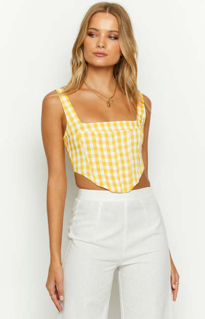 Sonya Yellow Gingham Corset-Vavasi.All Rights Reserved.