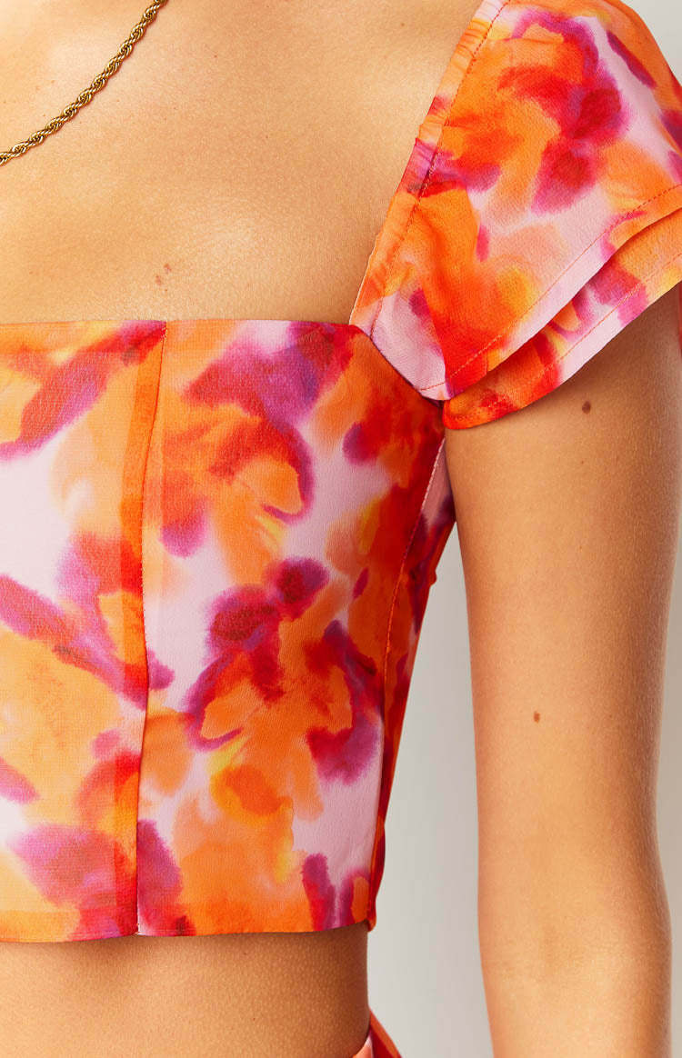 Sophia Azalea Pink Print Short Sleeve Crop Top-Vavasi.All Rights Reserved.