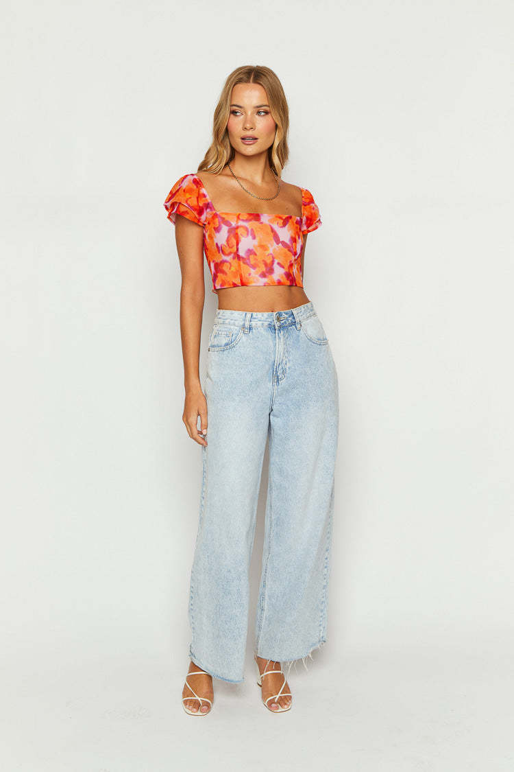 Sophia Azalea Pink Print Short Sleeve Crop Top-Vavasi.All Rights Reserved.