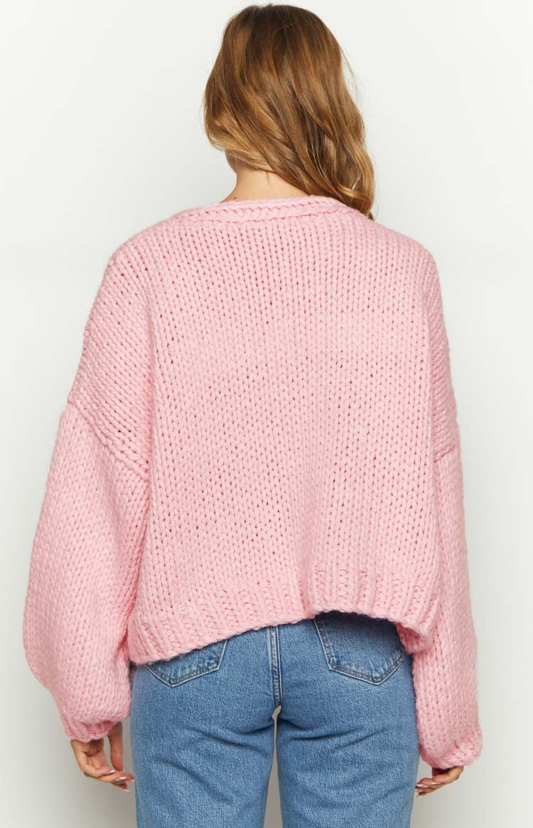 Sorbet Pink Chunky Cardigan-Vavasi.All Rights Reserved.