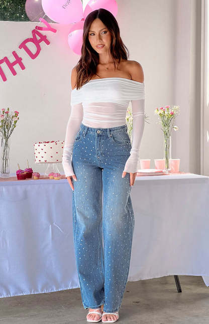Sparks Mid Wash Denim Straight Leg Jeans-Vavasi.All Rights Reserved.
