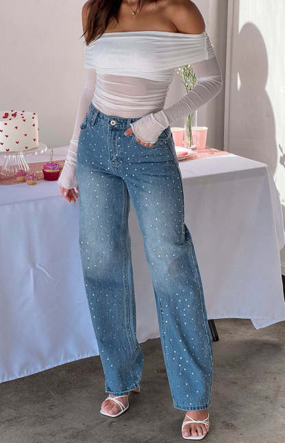 Sparks Mid Wash Denim Straight Leg Jeans-Vavasi.All Rights Reserved.