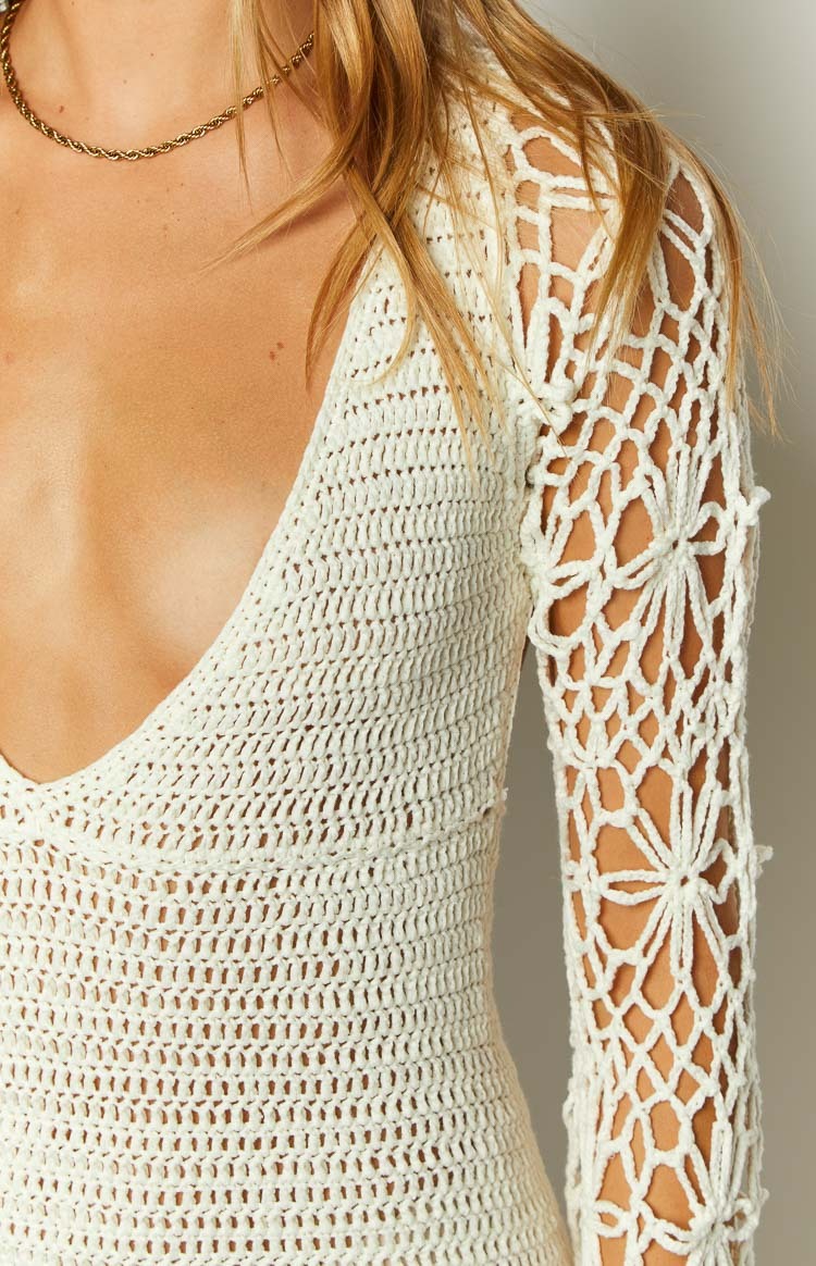 Spina White Crochet Long Sleeve Mini Dress-Vavasi.All Rights Reserved.