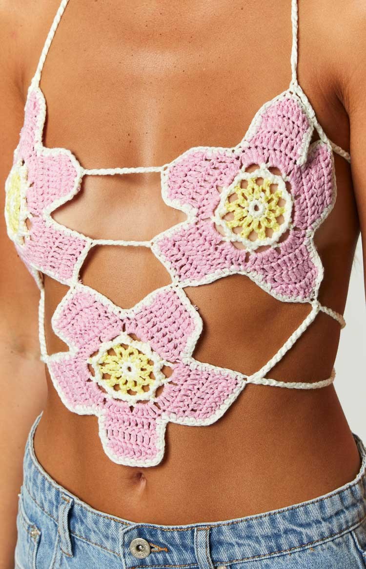 Starboy Pink Halter Crochet Top-Vavasi.All Rights Reserved.