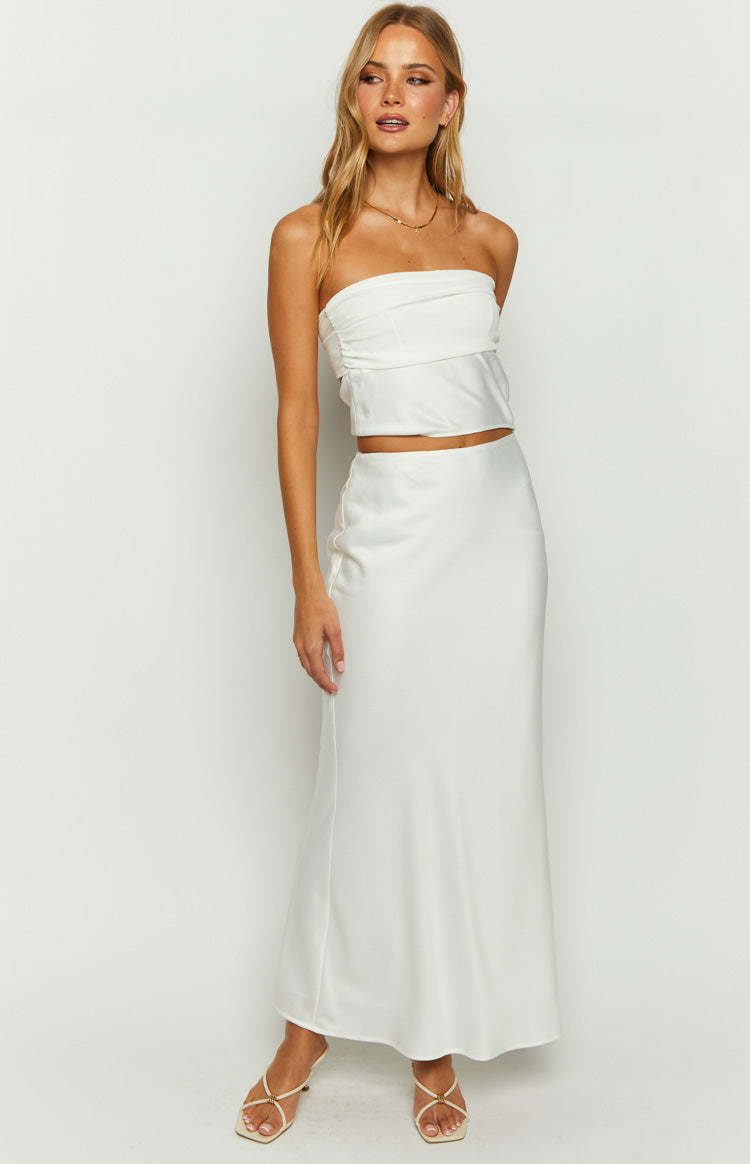 Starry Night White Strapless Satin Crop Top-Vavasi.All Rights Reserved.