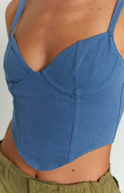 Stella Blue Denim Corset Top-Vavasi.All Rights Reserved.