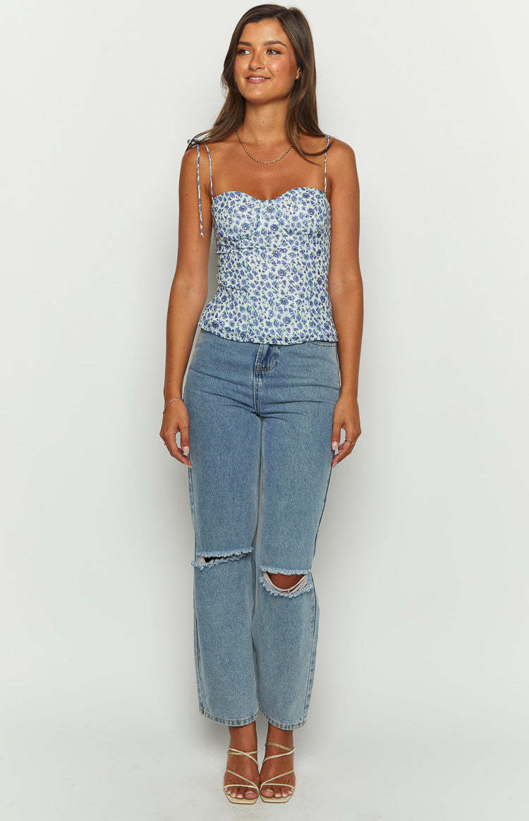 Strawberry Kisses Blue Floral Top-Vavasi.All Rights Reserved.