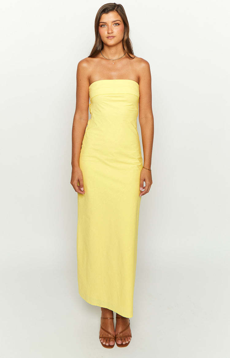 Summer Lemon Strapless Midi Dress-Vavasi.All Rights Reserved.