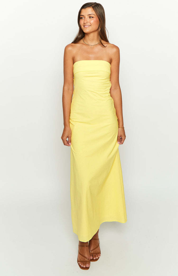 Summer Lemon Strapless Midi Dress-Vavasi.All Rights Reserved.