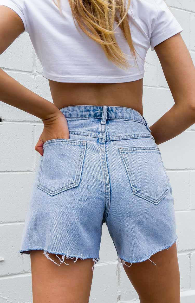 Sundae Blue Denim Asymmetric Shorts-Vavasi.All Rights Reserved.